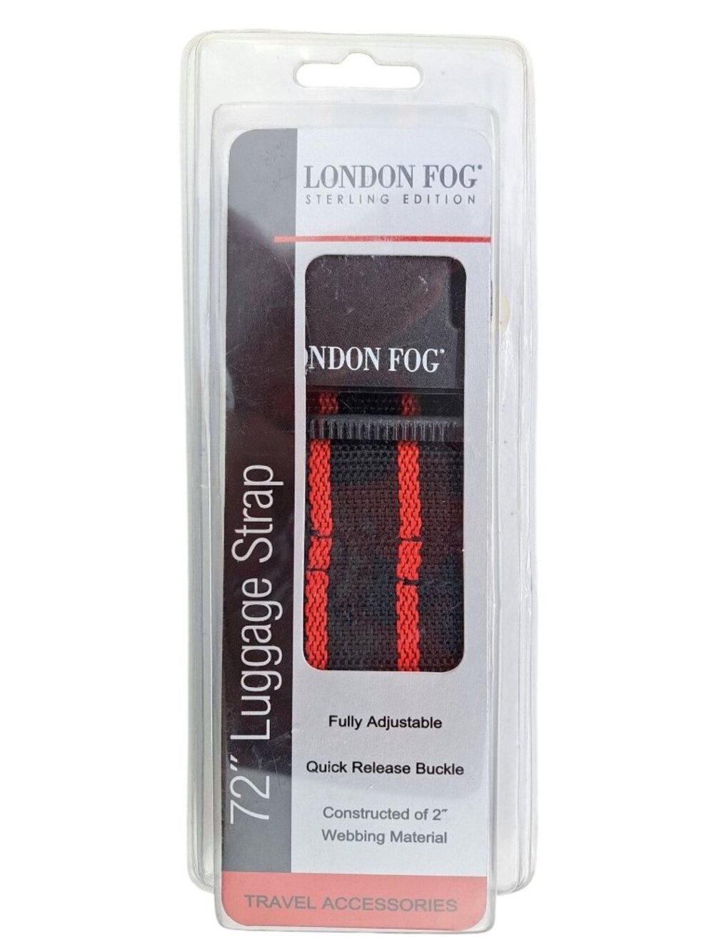 London Fog 72" Adjustable Luggage Strap Quick Release Buckle Red Black Sterling